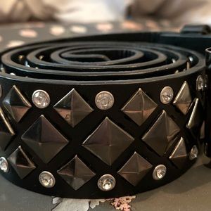 Black Studded and Faux Diamond Metal Belt